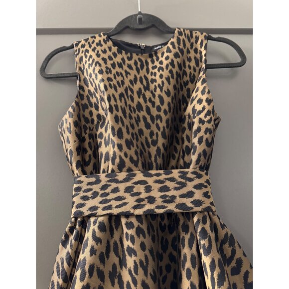 Kate Spade Leopard Print Brocade Fit & Flare Dress With Bow Tie Back - Picture 3 of 6
